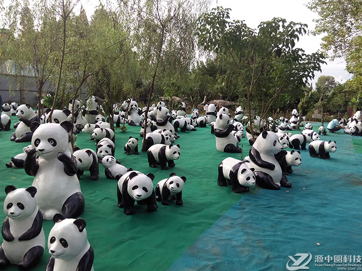 玻璃钢熊猫摆件 卡通熊猫雕塑 